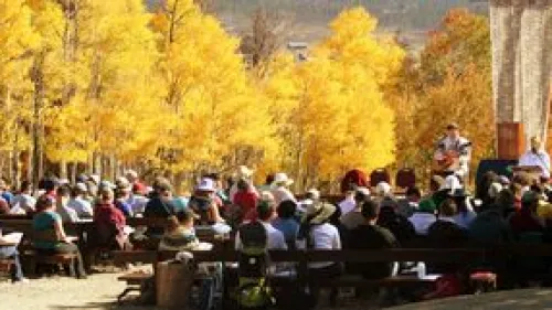 Click photo to download. A few lucky congregants get to bring in the new year in the Colorado forest. Credit: Adventure Rabbi.