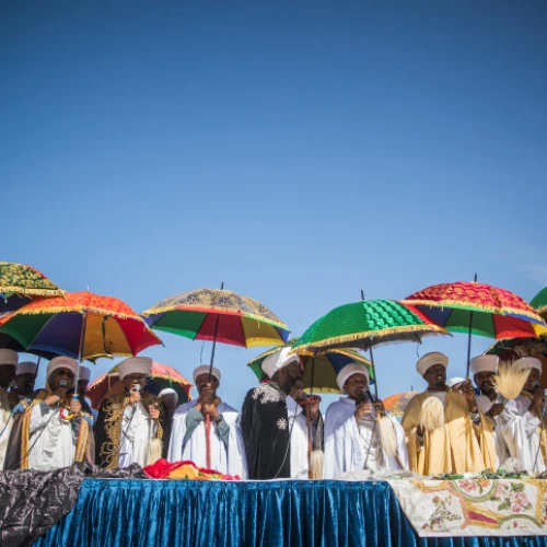 Members of the Ethiopian Jewish community in Israel take part in prayer on the Sigd holiday at the Armon Hanatziv Promenade overlooking Jerusalem on Nov. 16, 2017. Photo by Yonatan Sindel/Flash90.