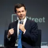 Former U.S. transportation secretary Pete Buttigieg speaking at the annual J Street Conference in Washington D.C., on Oct. 28, 2019. Credit: Michael Brochstein/Split Stone Media.