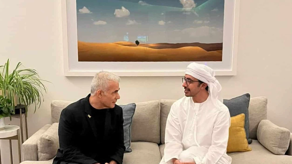 Israeli opposition leader Yair Lapid meets with Emirati Foreign Minister Sheikh Abdullah bin Zayed in Abu Dhabi, May 2, 2024. Credit: Yair Lapid/Twitter