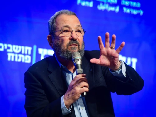 Former prime minister Ehud Barak speaks at the Haaretz Democracy Conference in Jaffa, Nov. 9, 2021. Photo by Avshalom Sassoni/Flash90.