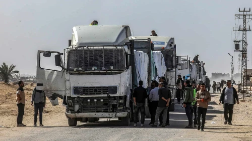 Aid supplies enter Gaza through the Rafah Crossing with Egypt, Feb. 1, 2026. Photo by Abed Rahim Khatib/Flash90.