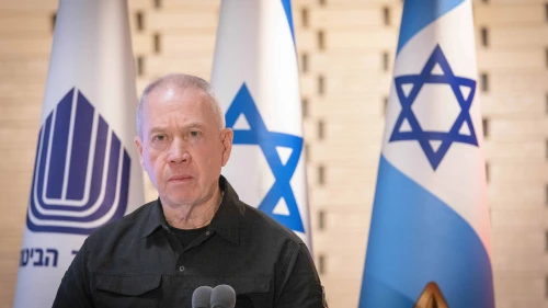 Israeli Defense Minister Yoav Gallant attends a state ceremony for fallen Israeli soldiers whose burial place is unknown at Mount Herzl Military Cemetery in Jerusalem, March 17, 2024. Photo by Chaim Goldberg/Flash90.