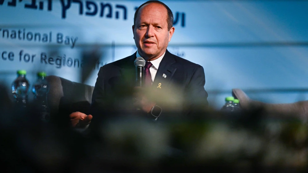 Israeli Economy and Industry Minister Nir Barkat speaks at the International Bay Conference for Regionality in Haifa, Dec. 18, 2024. Credit: Flash90.