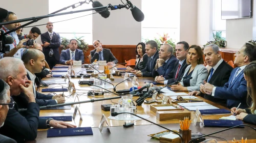 Israeli Prime Minister Benjamin Netanyahu leads the weekly cabinet meeting, at the Prime Minister's office in Jerusalem on Dec. 1, 2019. Photo by Marc Israel Sellem/POOL.