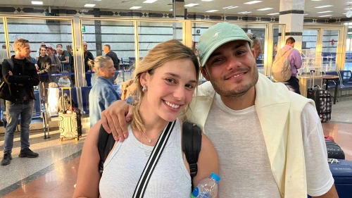Israeli newlyweds Tohar and Amit Cohen who were stranded in Abu Dhabi on the way home from their honeymoon at the Taba International Airport, March 9, 2026. Credit: Courtesy.