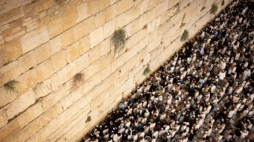 Jews pray at the Western Wall in the Old City of Jerusalem, Israel, early on Aug. 26, 2025. Photo by Chaim Goldberg/Flash90.