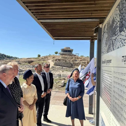 U.S. Ambassador to Israel Mike Huckabee (left) during an official visit to the Ancient Shiloh site in the Binyamin region of southern Samaria, May 7, 2025. Credit: Yesha Council.