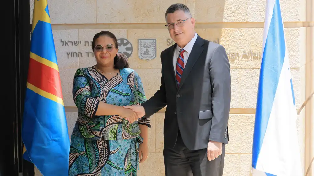 Democratic Republic of the Congo’s Foreign Minister Thérèse Kayikwamba Wagner (left) and Israeli Foreign Minister Gideon Sa’ar in Jerusalem, on July 27, 2026. Photo by Oz Schechter.