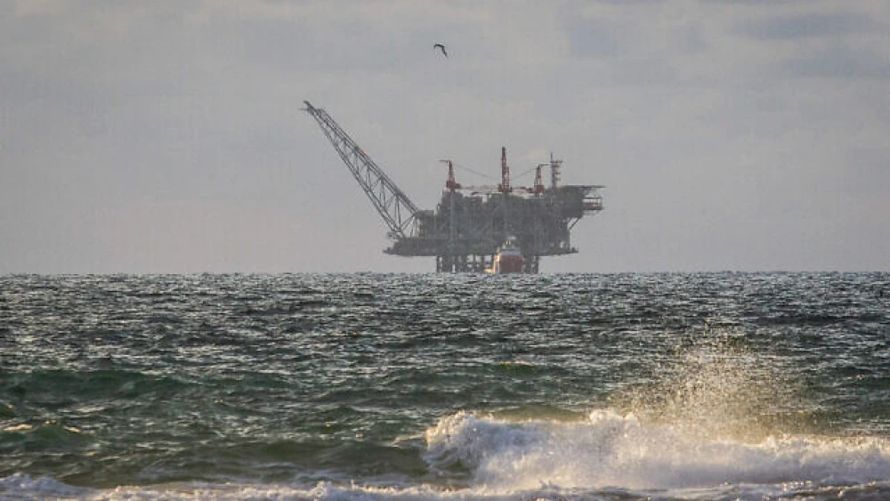 Israel's Leviathan gas field processing rig as seen from the Dor Habonim Beach Nature Reserve, Jan. 1, 2020. Credit: Flash90.
