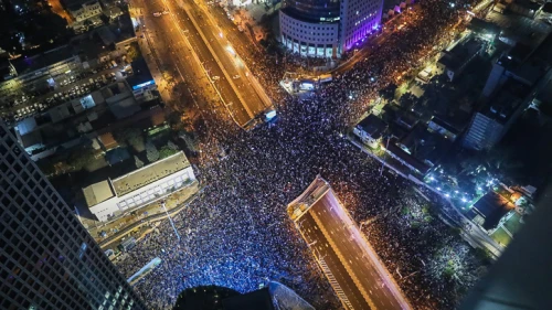 Tens of thousands of Israelis protest against the proposed changes to the legal system in Tel Aviv, Jan. 21, 2023. Photo by Flash90.