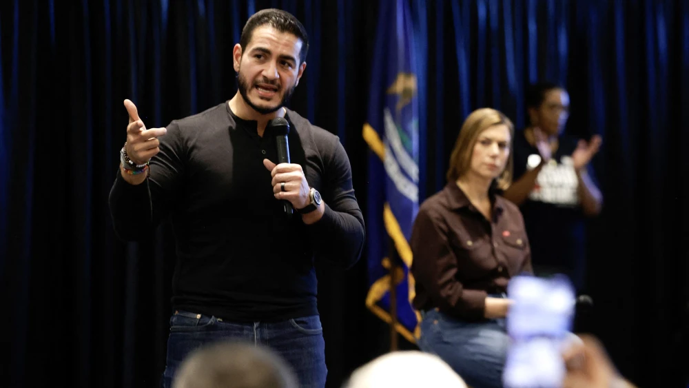 Democratic Senate candidate Dr. Abdul El-Sayed speaks at a town hall campaign event with Sen. Elissa Slotkin (D-Mich.) in Warren, Mich., on Oct. 3, 2026. Photo by Jeff Kowalsky/AFP via Getty Images.