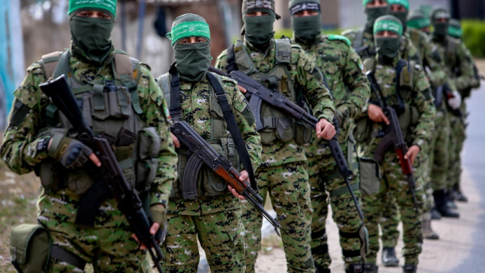 Terrorists of the Izz ad-Din al-Qassam Brigades, the armed wing of the Hamas movement, in Rafah in the southern Gaza Strip, April 27, 2020. Photo by Abed Rahim Khatib/Flash90.
