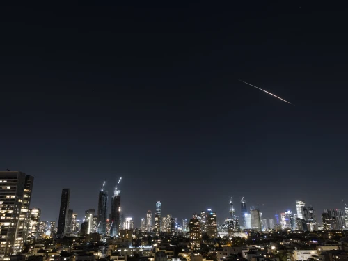 Aerial-defense batteries fire interceptor missiles at incoming Iranian ballistic missiles, as seen over Jerusalem on March 11, 2026. Photo by Chaim Goldberg/Flash90.