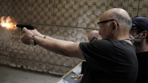 Israelis practice shooting handguns at the Olympic Shooting Range in Herzliya. Photo by Tomer Neuberg/Flash90.