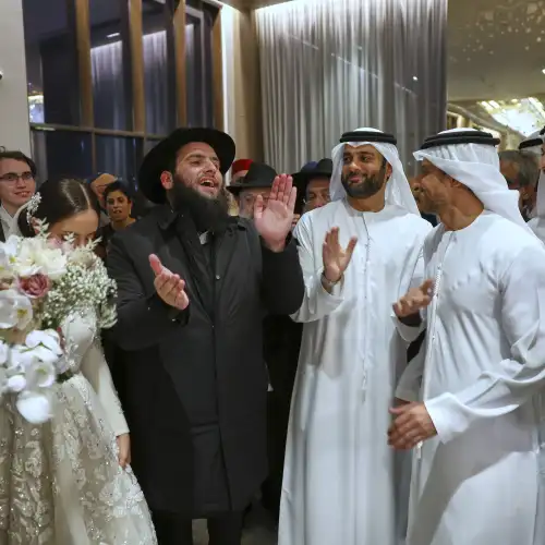 UAE Rabbi Levi Duchman and Lea Hadad during their wedding. The wedding is the largest Jewish event in the history of the Emirates. Credit: Jewish UAE/Christopher Pike.