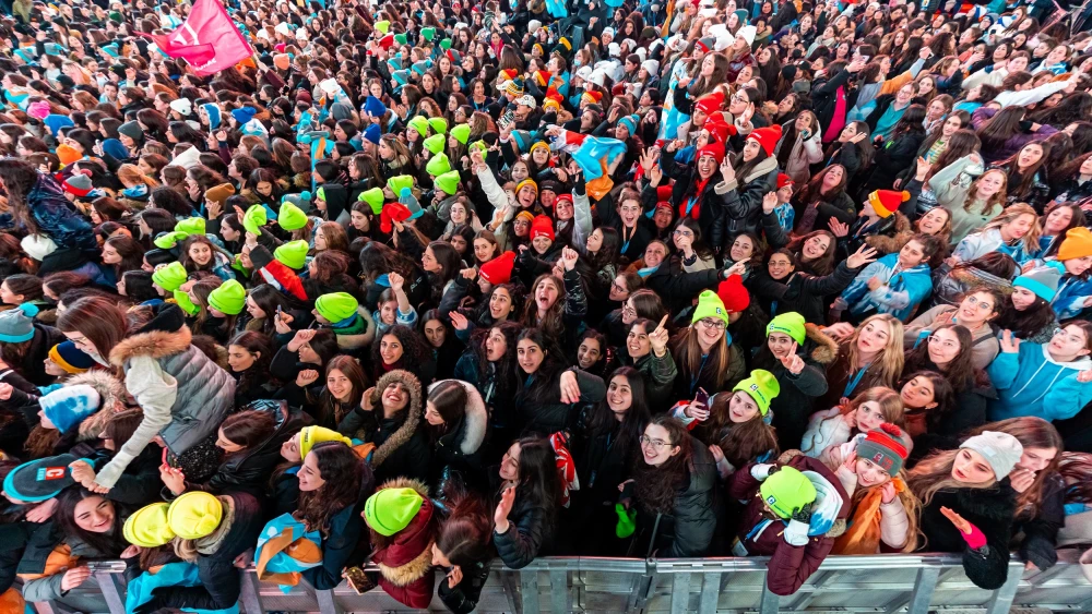 Jewish students gather in Times Square for the annual CTeen International Summit. Photo by Sholem Srugo/CTeen HQ.