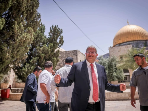 Israeli National Security Minister Itamar Ben-Gvir visits the Temple Mount in the capital's Old City on Jerusalem Day, May 26, 2025. Photo by Yonatan Sindel/Flash90.