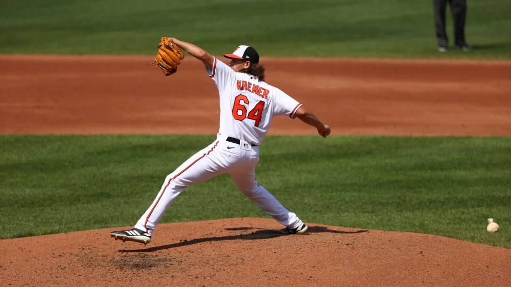 Dean Kremer on the mound for the Baltimore Orioles. Credit: Courtesy of Baltimore Orioles.