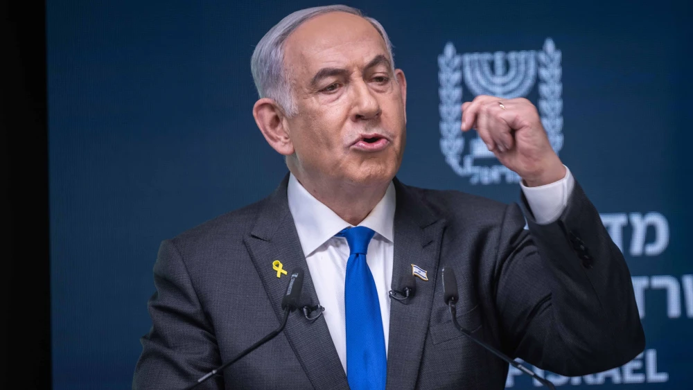 Prime Minister Benjamin Netanyahu delivers a televised address to the nation from Jerusalem, on Sept. 2, 2024. Photo by Chaim Goldberg/Flash90.