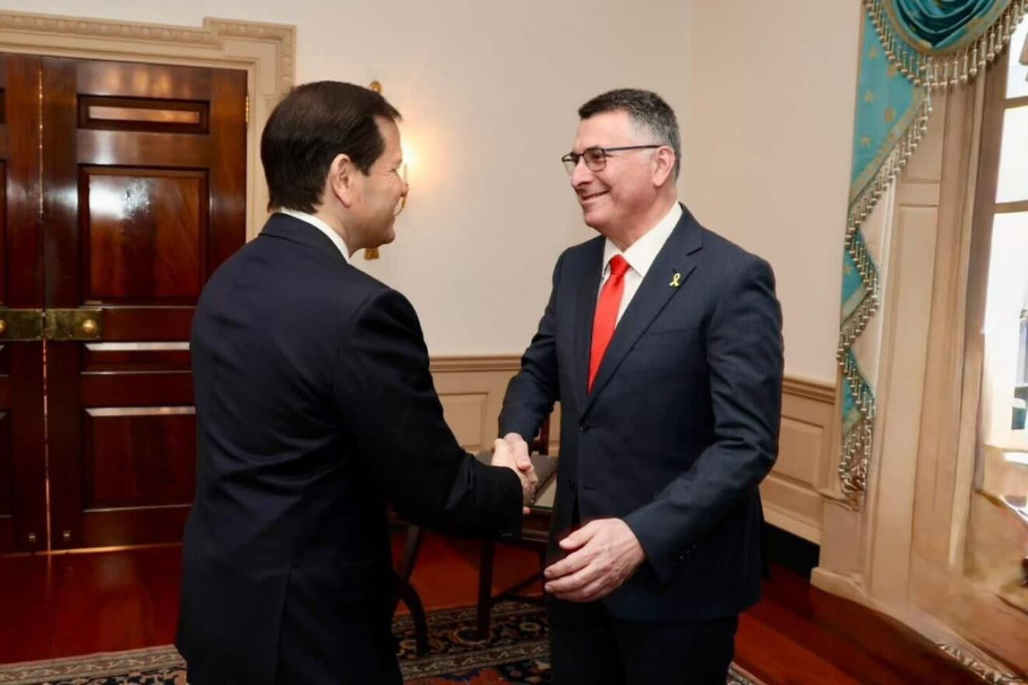 Israeli Foreign Minister Gideon Sa’ar meets with U.S. Secretary of State Marco Rubio in Washington on Dec. 10, 2025. Source: @GidonSaar/X.