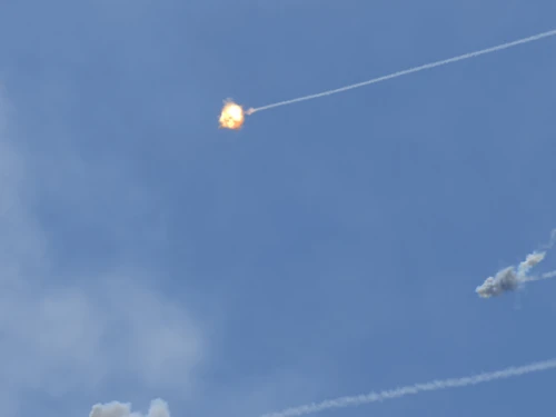 Israel's Iron Dome missile-defense system intercepts rockets fired from the Gaza Strip, in the skies over Ashkelon, May 11, 2021. Photo by Tomer Neuberg/Flash90.