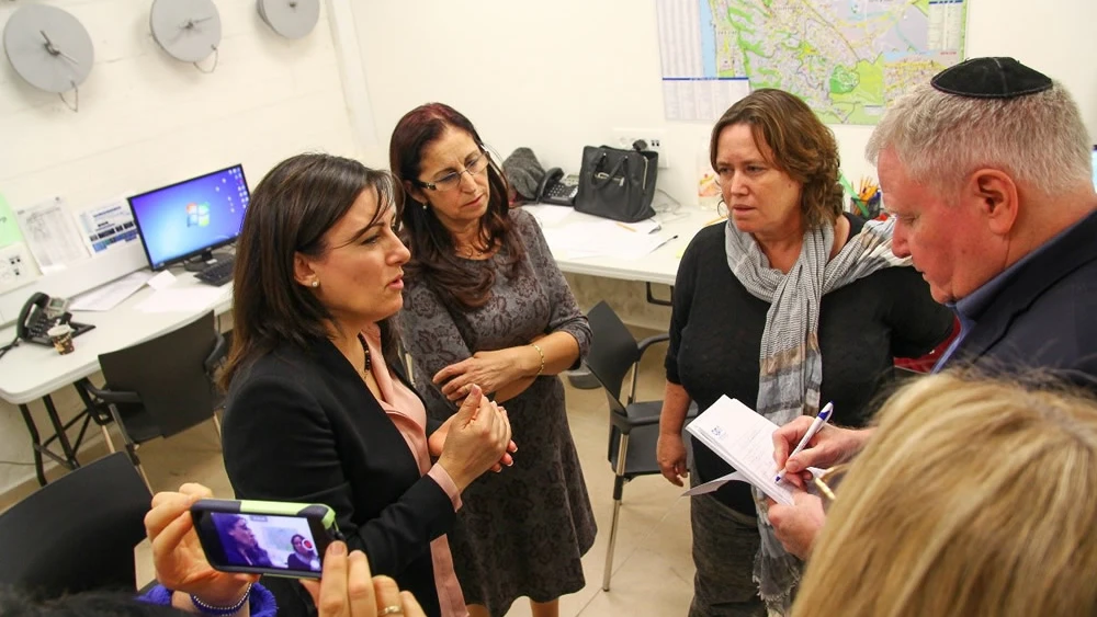 Shrage with Ilana Trock, director of Haifa’s Division of Education, Culture and Social Services, discussing recovery after wildfires ripped through Israel’s north in November 2016, originally started by arson. Trock has been active in CJP’s Boston-Haifa Connection. Credit: CJP.