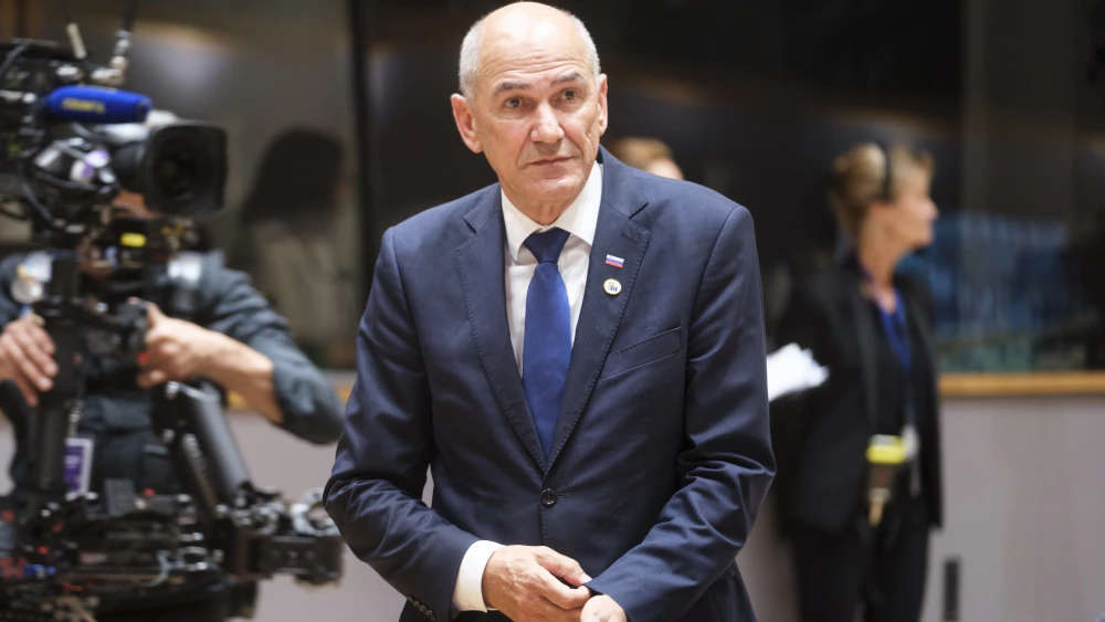 Slovenian Prime Minister Janez Jansa arrives for an E.U. Summit in the Europa building in Brussels, Belgium, on June 18, 2026. Photo by Thierry Monasse/Getty Images.
