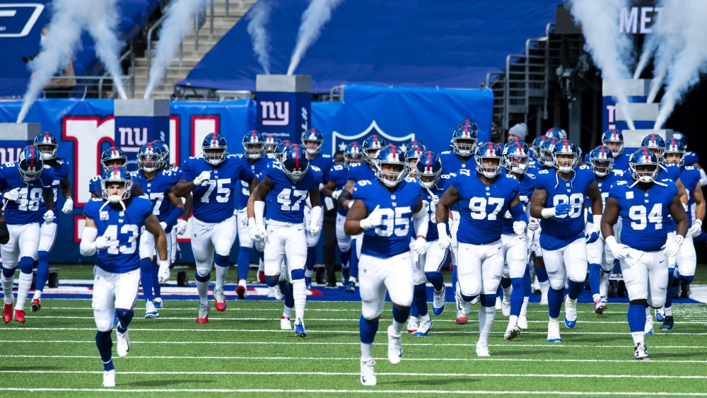 The New York Giants take the field against the Washington Commanders at MetLife Stadium in East Rutherford, N.J., on Oct 18, 2020. Credit: All-Pro Reels via Wikimedia Commons.
