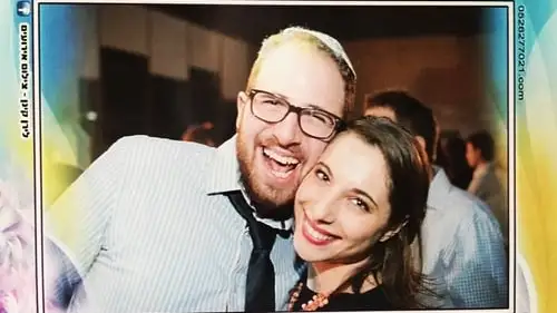 Click photo to download. Caption: JNS.org columnist Eliana Rudee and Chris Goldenbaum are pictured on a photo magnet keepsake from the recent wedding of Eliana's friend from ulpan. Credit: Courtesy Eliana Rudee.