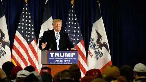 Click photo to download. Caption: Donald Trump speaks at Iowa State University on Jan. 19, 2016. Credit: Alex Hanson via Wikimedia Commons.