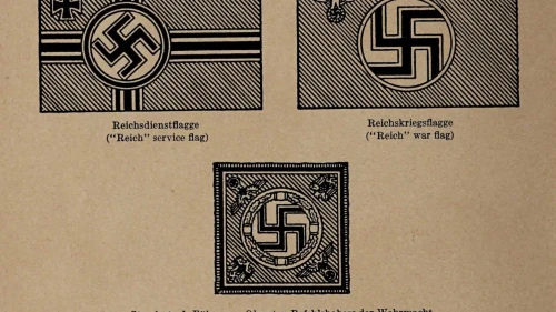 A page from the U.S. military's Handbook on German Army Identification (1943) on Nazi flags, including the personal standard of Adolf Hitler. Credit: Wikimedia Commons
