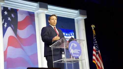 Florida Gov. Ron DeSantis at the Republican Jewish Coalition's conference in Las Vegas. Nov. 6, 2021. Source: RJC/Twitter.