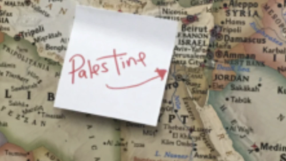 Michigan Rep. Rashida Tlaib's newly labeled map, as hung in her new office in Washington, D.C.