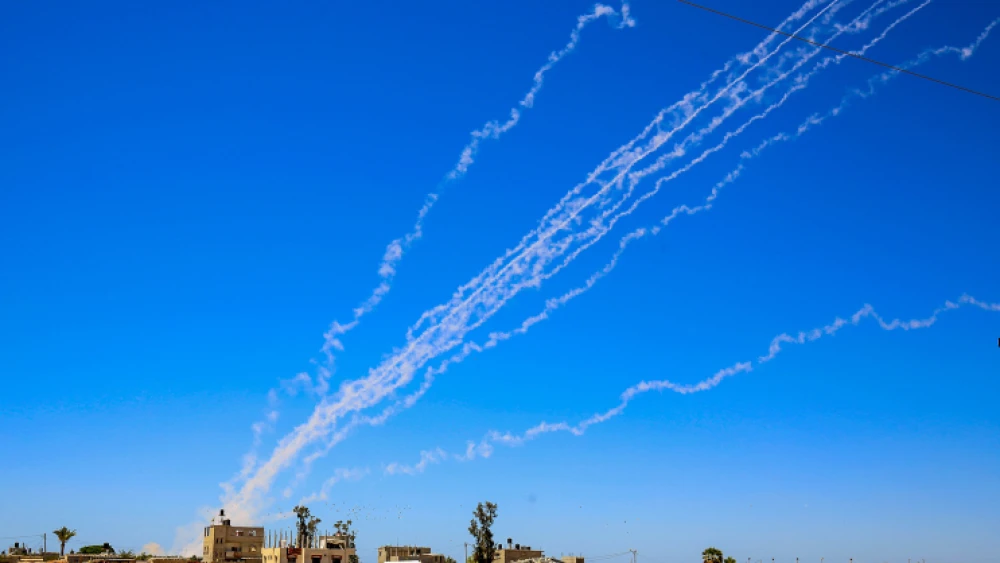 Rockets are launched towards Israel from the Gaza Strip, May 18, 2021. Photo by Abed Rahim Khatib/Flash90.