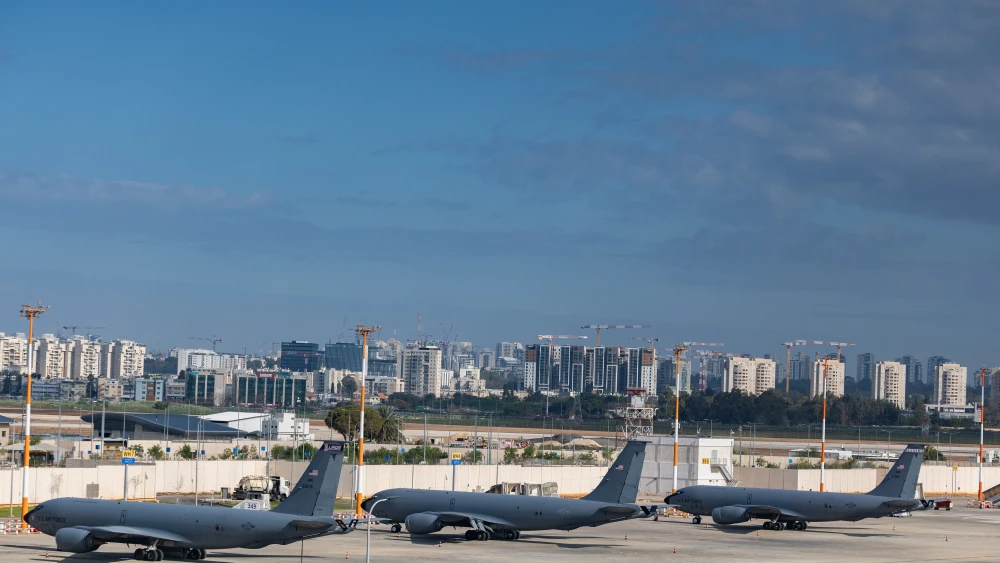 U.S. Air Force Boeing KC-135 Stratotanker aerial refueling aircraft are parked at Ben Gurion International Airport near Tel Aviv, on Feb. 25, 2026. Photo by Chaim Goldberg/Flash90.