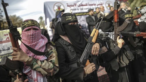 Armed female members of the militant Palestinian group Islamic Jihad. Credit: By Wissam Nassar/Flash90