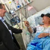 Israeli President Isaac Herzog visits a patient at Tel Aviv Sourasky Medical Center's Ichilov Hospital, March 2026. Credit: Israeli President's Residence.