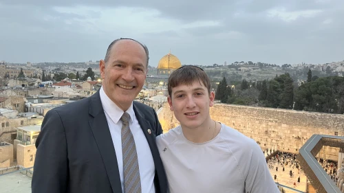 Panama’s Ambassador to Israel Ezra Cohen and his grandson Moshe Guindi in Jerusalem's Old City, March 5, 2025. Credit: Courtesy of Ezra Cohen.