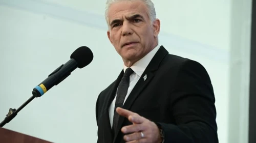 Yesh Atid Chairman Yair Lapid attends the Marker Conference for Education in Tel Aviv, Aug. 20, 2023. Photo by Tomer Neuberg/Flash90.