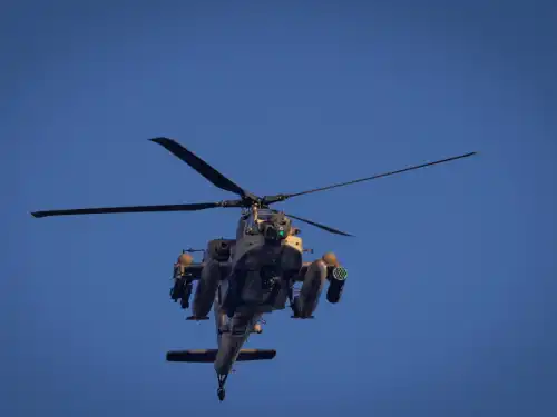 An Israeli Air Force helicopter flies above Kiryat Yam, near Haifa, Nov. 13, 2024. Photo by Yonatan Sindel/Flash90.