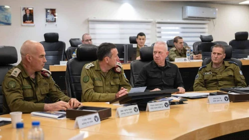 L-R: Commander of the IDF Northern Command Maj. Gen. Ori Gordin, IDF Chief of Staff. Lt. Gen. Herzi Halevi, Defense Minister Yoav Gallant and Israeli Air Force Commander Tomer Bar during an operational assessment of the northern sector on June 19, 2024. Photo by Ariel Hermoni (IMoD).