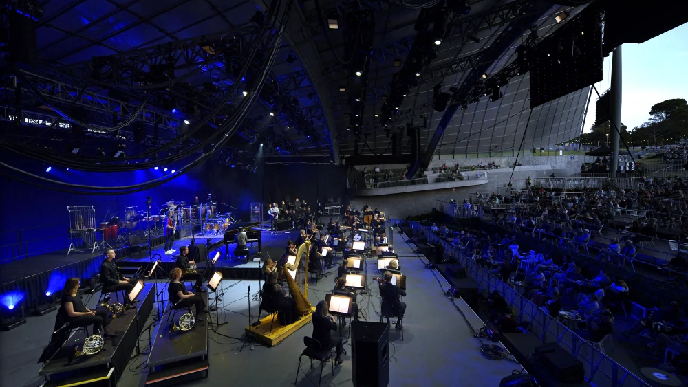 The Birds of Tokyo perform on stage with the Melbourne Symphony Orchestra at the Myer Music Bowl on Jan. 22, 2021, in Melbourne Australia. Photo by Martin Philbey/Getty Images.