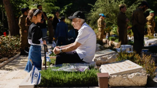 Bereaved families visit the graves of fallen soldiers on Memorial Day at Mount Herzl Military Cemetery in Jerusalem, April 25, 2023. Photo by Erik Marmor/Flash90.