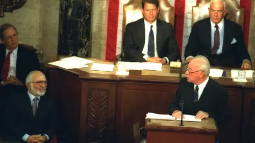 Former Israeli Prime Minister Yitzhak Rabin addresses Congress in 1994. Credit: Yaacov Sa'ar/GPO.