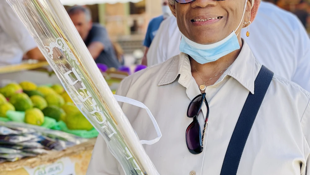 On each day during Sukkot, Jews are commanded to perform a ceremony with the lulav and etrog, which are mentioned in the Torah (Leviticus 23:40). Photo by Eliana Rudee.