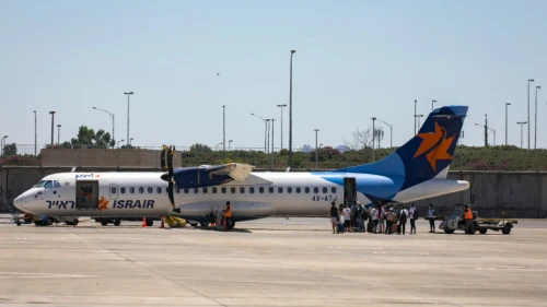 An Israir plane at Ben-Gurion International Airport on Aug. 8, 2020. Photo by Olivier Fitoussi/Flash90.