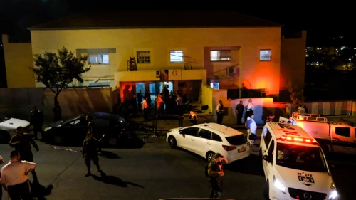Forces at the scene where a 2-year-old baby and his 4-year-old sister were killed after a fire broke out at a home in Beitar Illit on Oct. 9, 2018. Photo by Nati Shohat/Flash90.