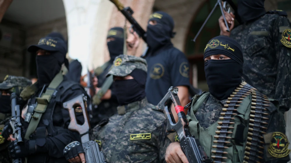 Palestinian Islamic Jihad terrorists in the Deir al-Balah camp, the central Gaza Strip, Sept. 9, 2021. Photo by Atia Mohammed/Flash90.