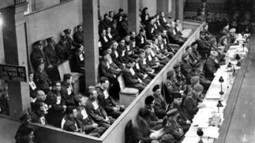 A view of the Belsen trial. Credit: Holocaust Research Project.